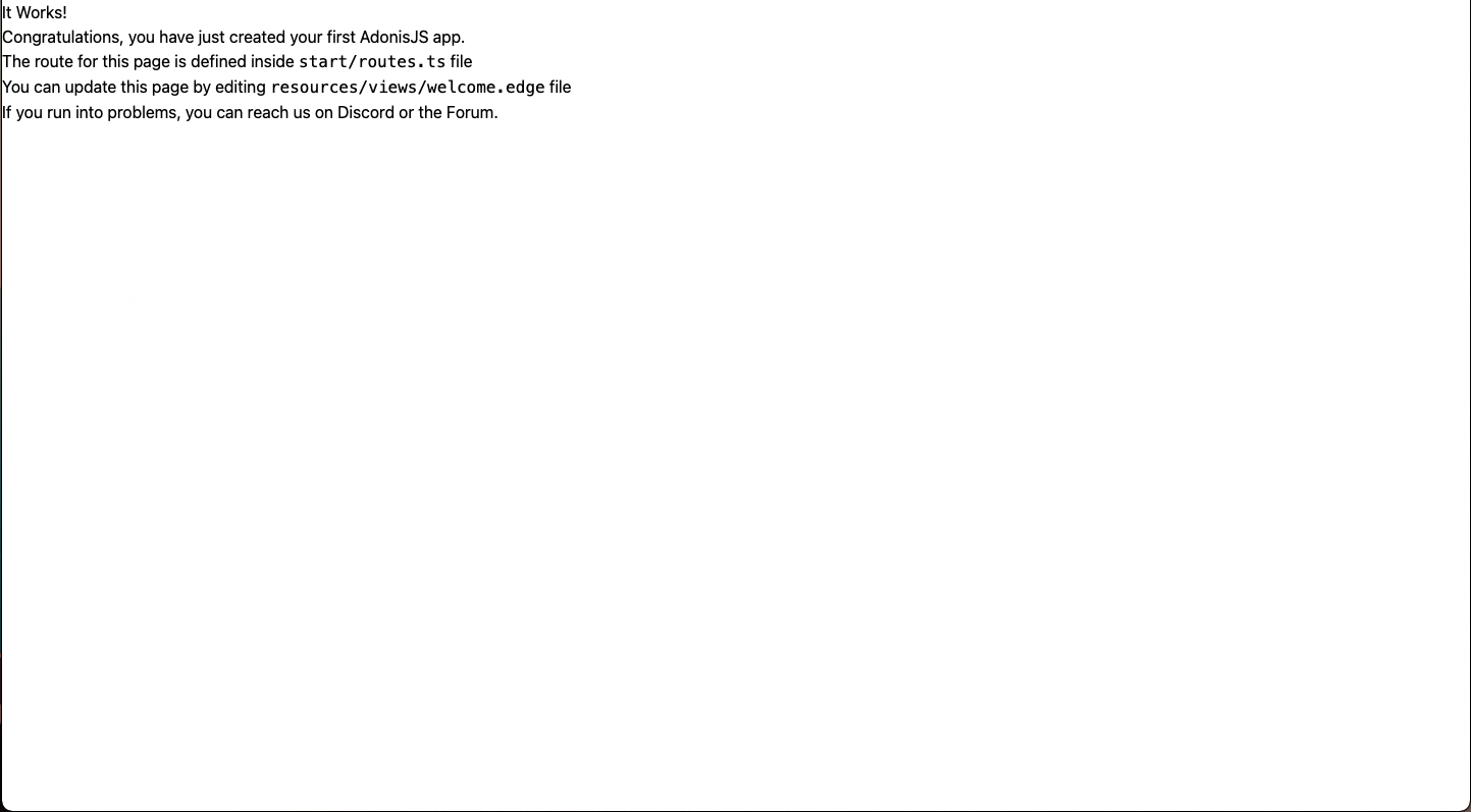 Initial Adonis screen with bare TailwindCSS styles applied